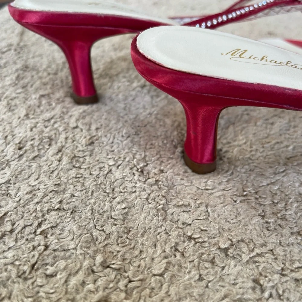 Michaelangelo David's Bridal Apple Red Satin Rhinestone Sandal Size 10